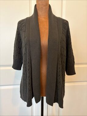 LOFT Grey Chunky Knit Short Sleeve Cardigan Sweater w Shawl Collar - M